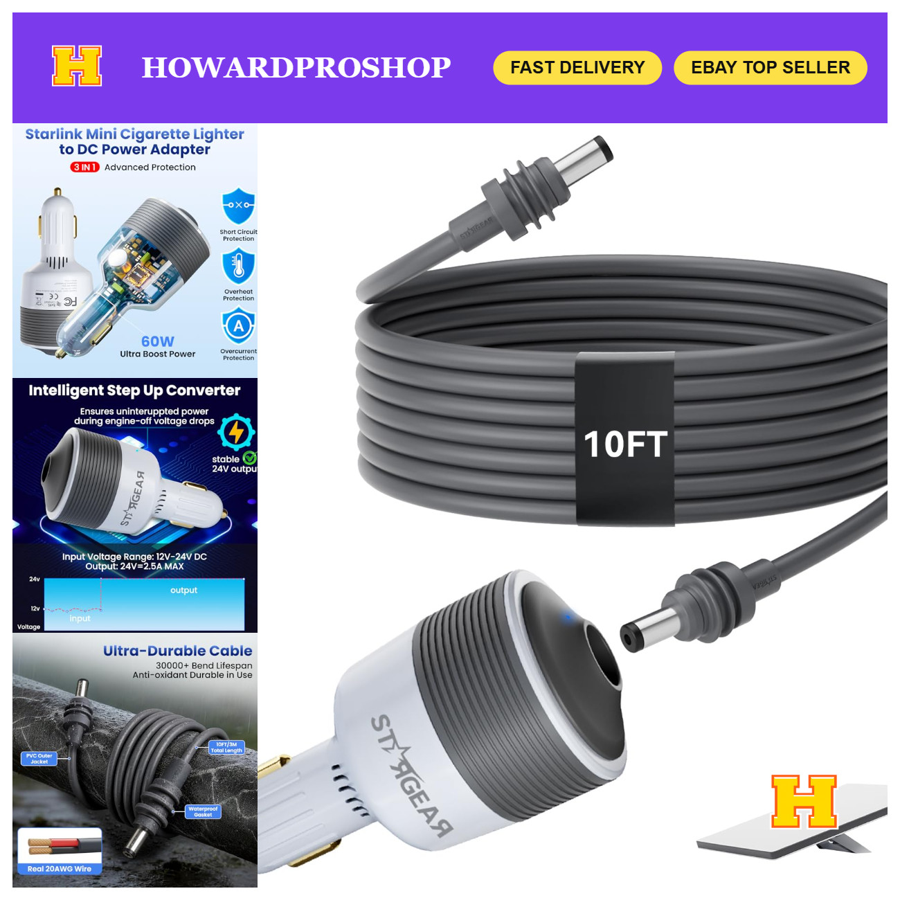 10FT DC Power Cable Mini Car Adapter for Starlink - Portable Charging Solution