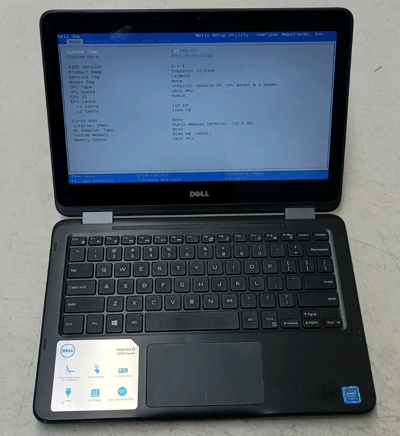 Dell Inspiron 11-3168 2-in-1 Laptop-Tablet (2GB DDR3, 32GB eMMc, NO OS, Works)