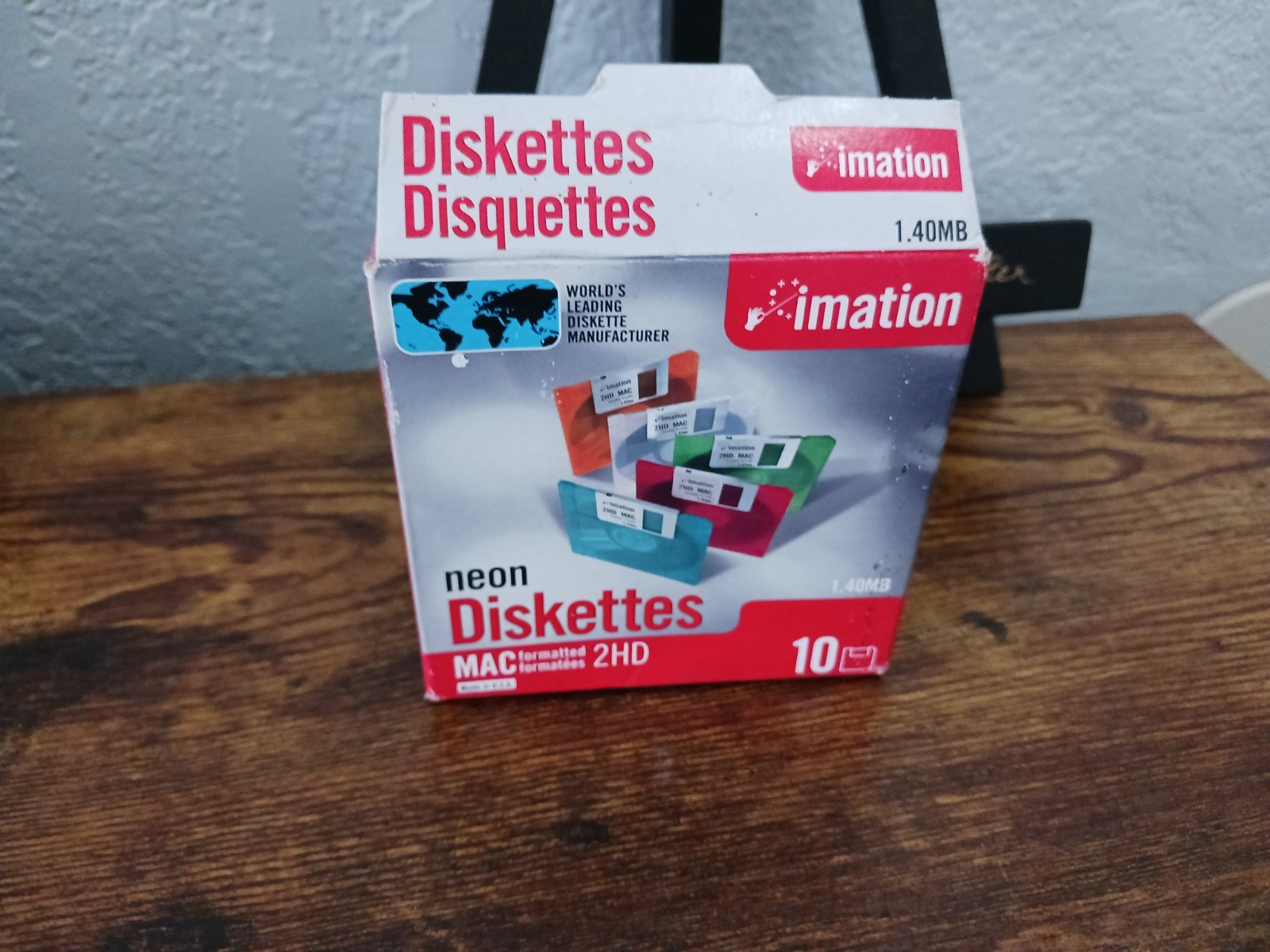 Imation Neon Diskettes MAC Formatted 2HD 1.40 MB 3.5" Opened Box of 10 Blanks 