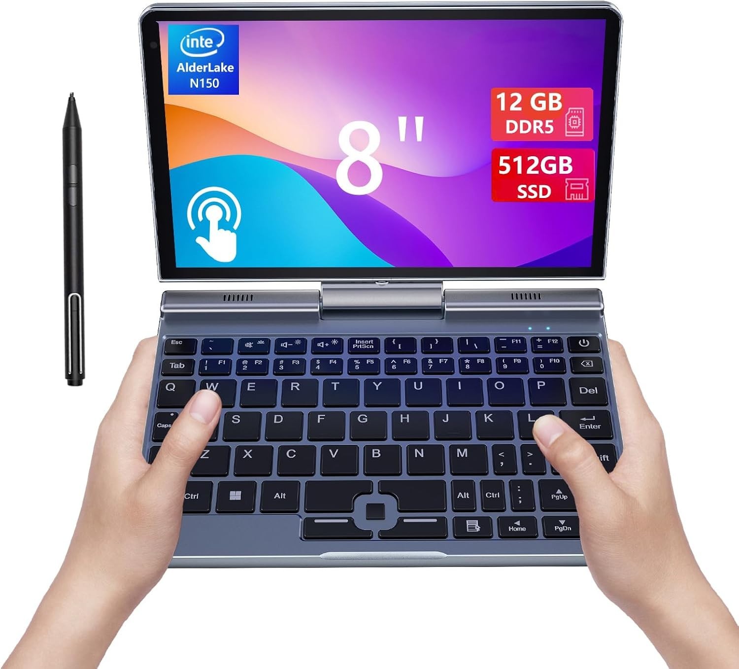 Mini Laptop 8" 2-in-1, Laptop Computer Win 11, Intel N150(up to 3.6GHz), 12GB...