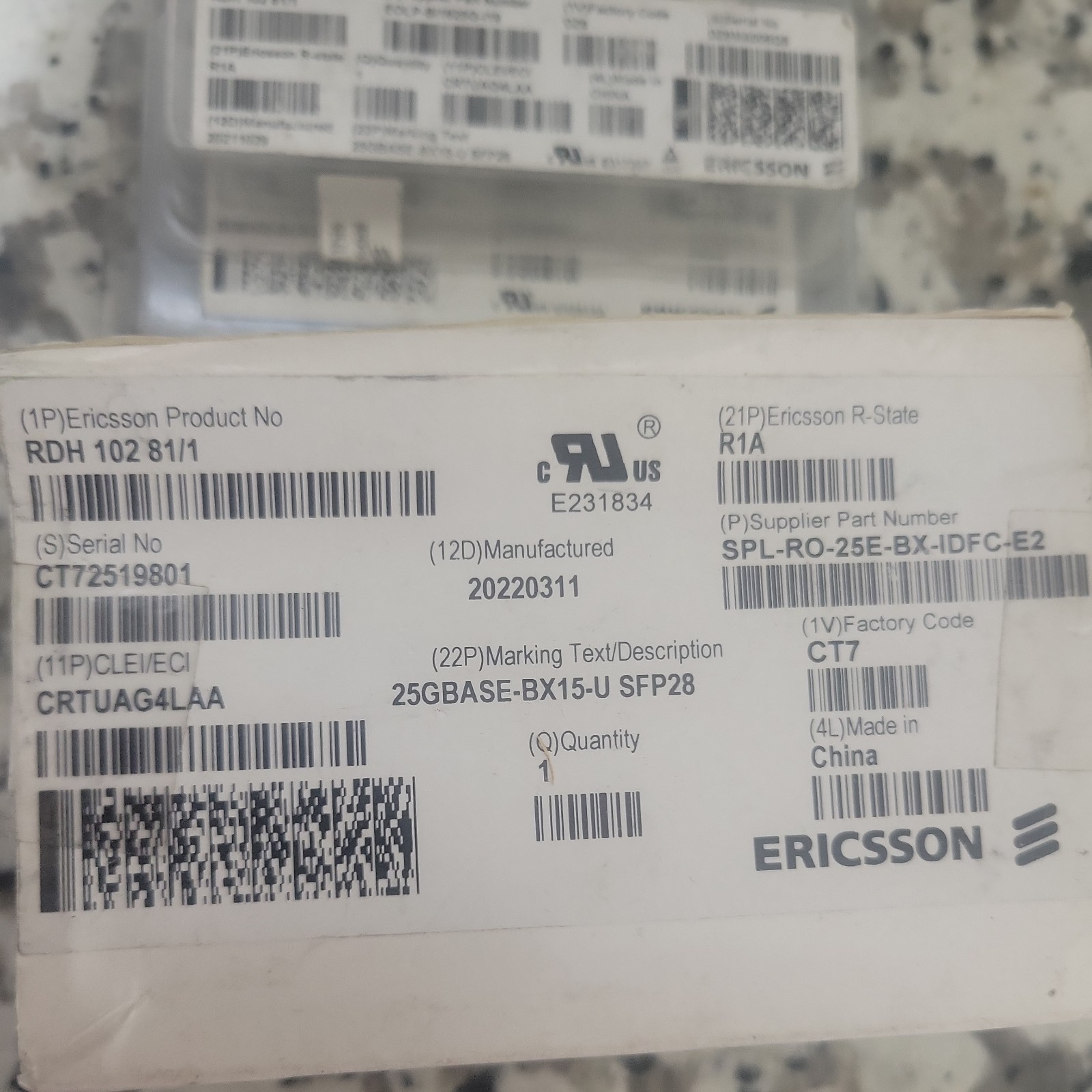 Ericsson RDH102 81/1 R1A OPTICAL SFP PRI 25GIG BASE CPRI SEALED PACKAGE