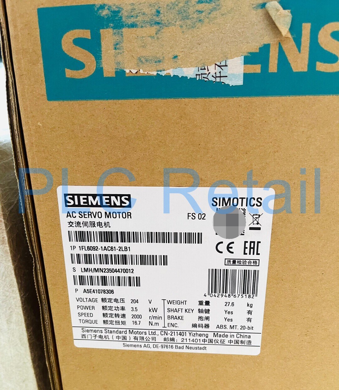 NEW Siemens V90 servo motor 1FL6092-1AC61-2LB1 Fast delivery