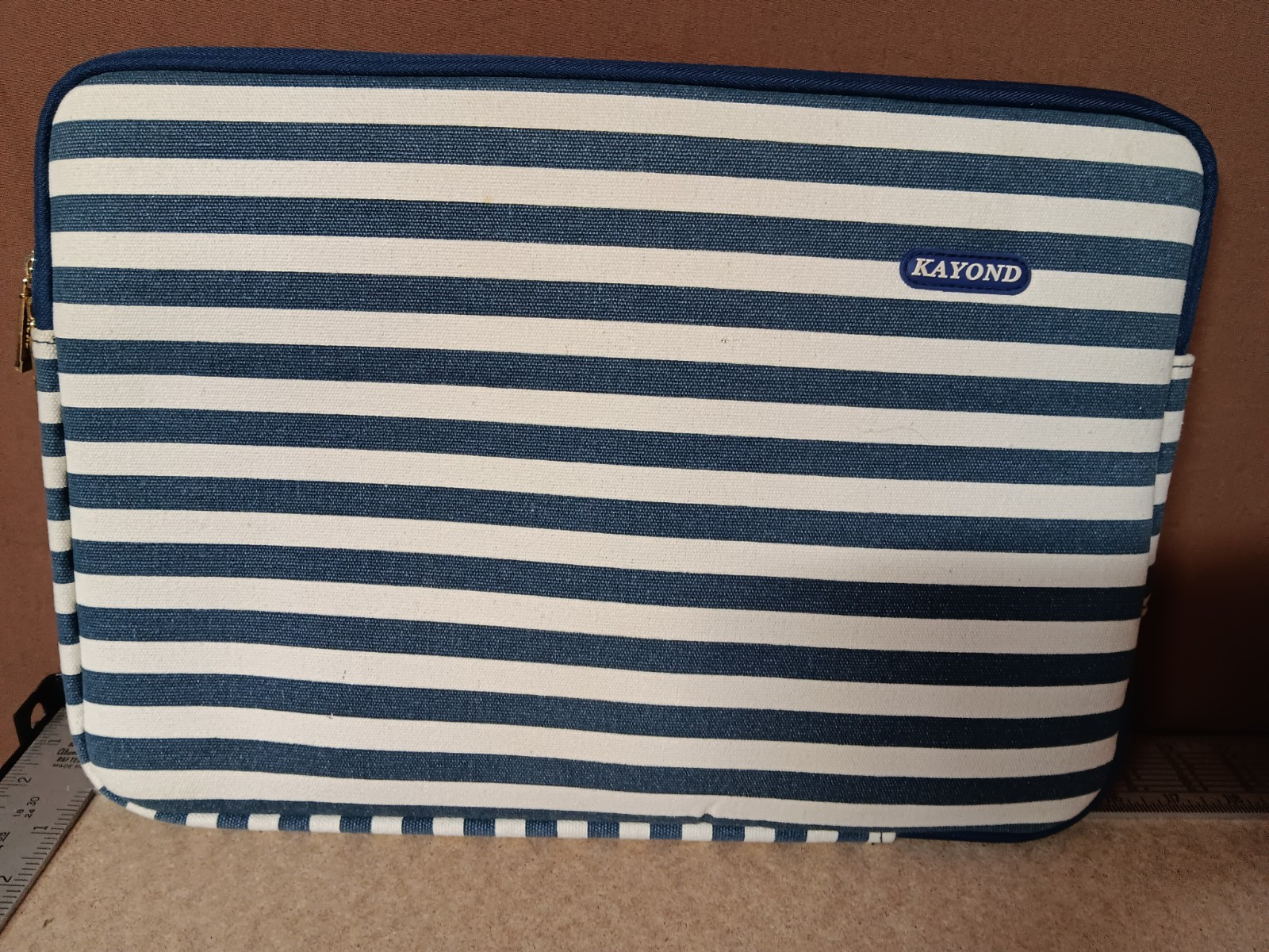 KAYOND Blue & White Striped Canvas Laptop Sleeve Up To 14” Soft Plush Inside
