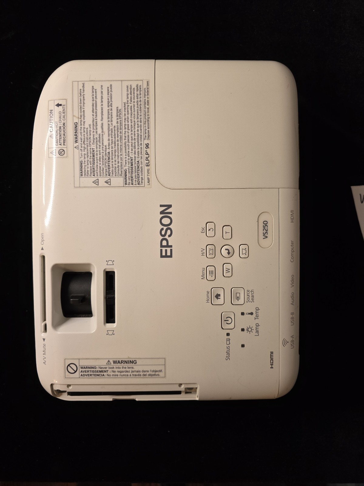 Epson VS250 Home Cinema Projector HDMI Svga Lamp Time 675 Hrs No Remote FilCover