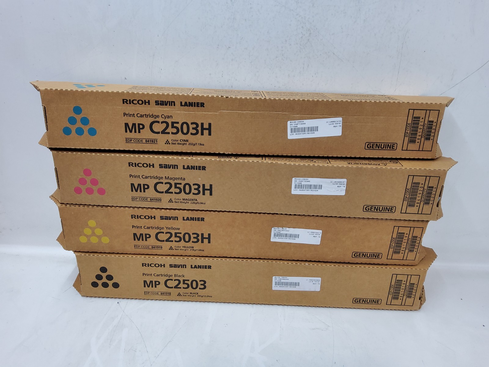 New OEM Ricoh MP C2503H 520, 521, 522, 523 CMYK Toner Set 841918,19,20,21