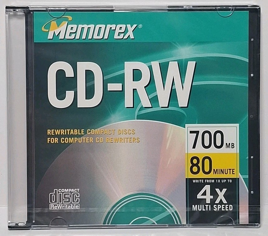 Memorex CD-RW Rewritable Disc in Case 700MB 80min 4X NEW Factory Sealed 