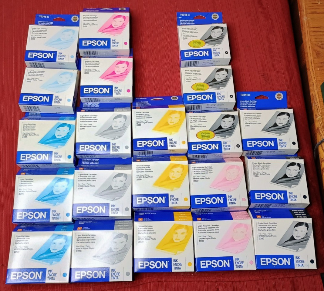 BRAND NEW GENUINE Lot 21 EPSON Stylus Photo 2200 Ink Cartridges T034 ALL EXPIRED