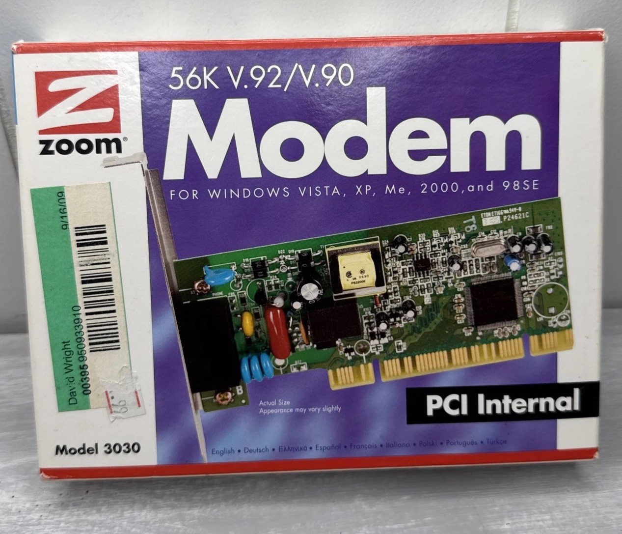 Zoom Model 3030 Data Fax Dial-Up 56K V.92 Internal USB Modem Open Box