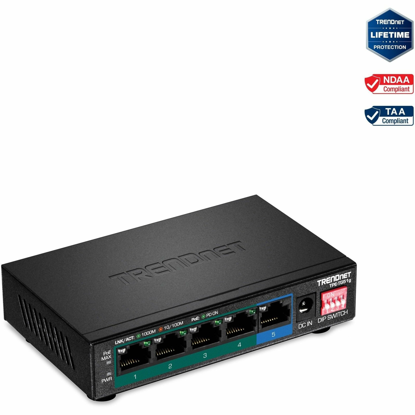 TRENDnet TPE-TG51G 5-Port Gigabit PoE+ Switch 60W Black