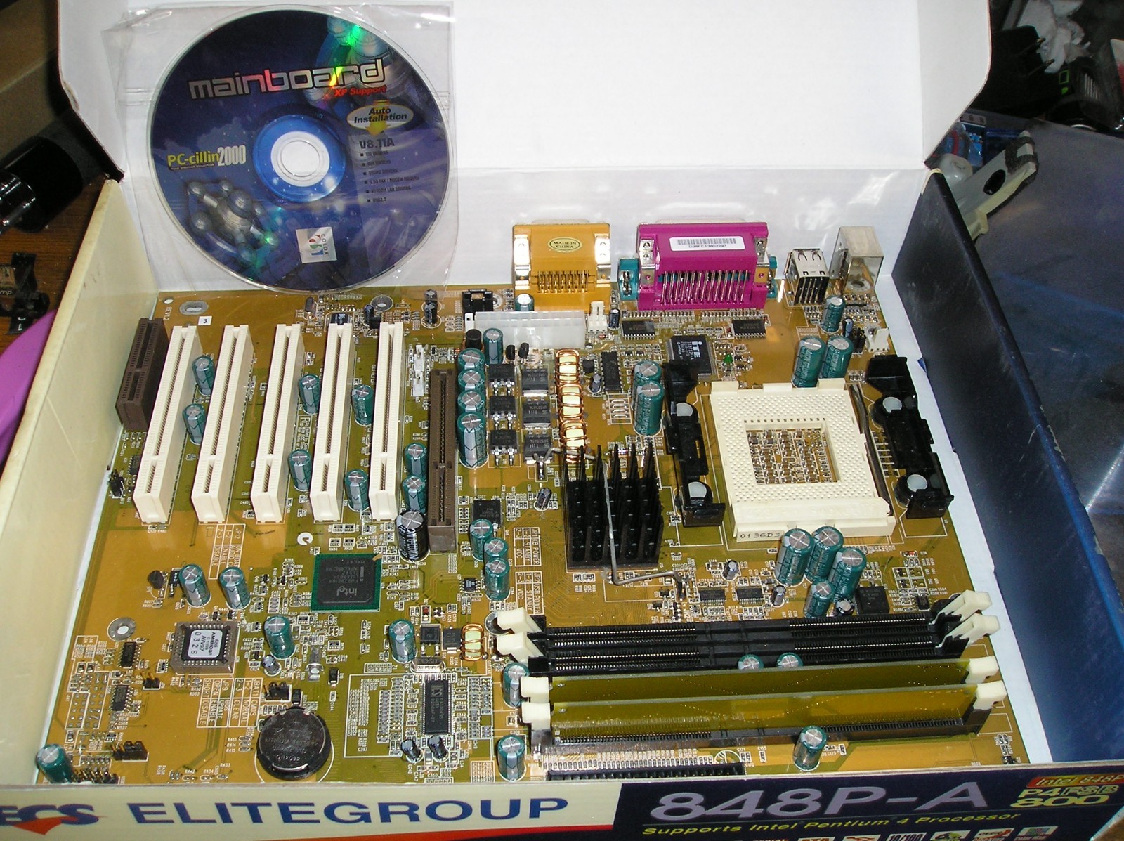NEW VINTAGE ECS ELITE GROUP 848P-A INTEL 848P -A P4 FSB 800 MAINBOARD W\ DISC