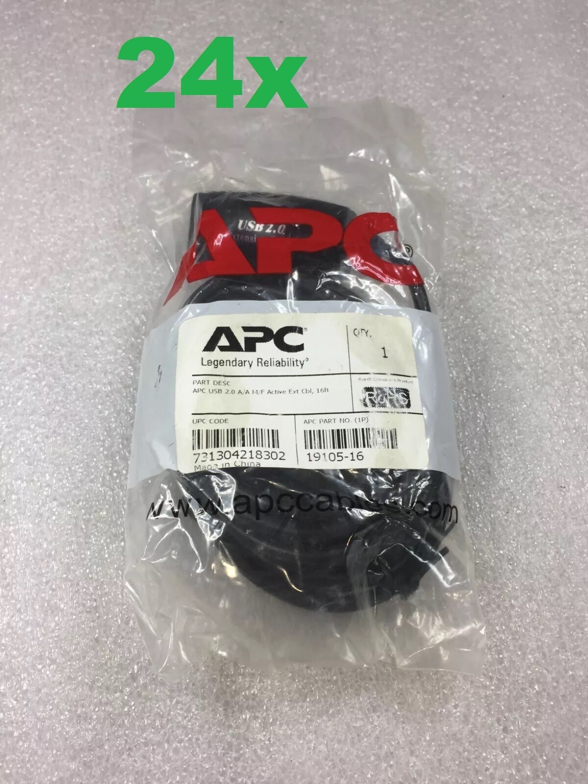 NEW Lot of 24 APC USB 2.0  ACTIVE EXTENSION CABLE 16 FT 19105-16 