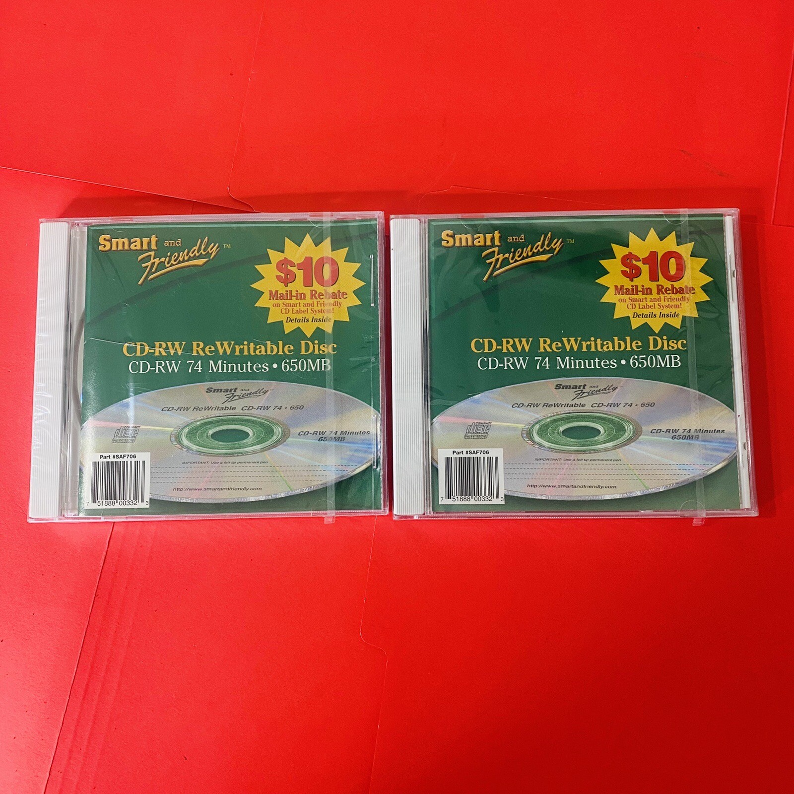Two Smart & Friendly CD-RW ReWritable Disc CD-RW 74 Minutes 650MB NOS SEALED
