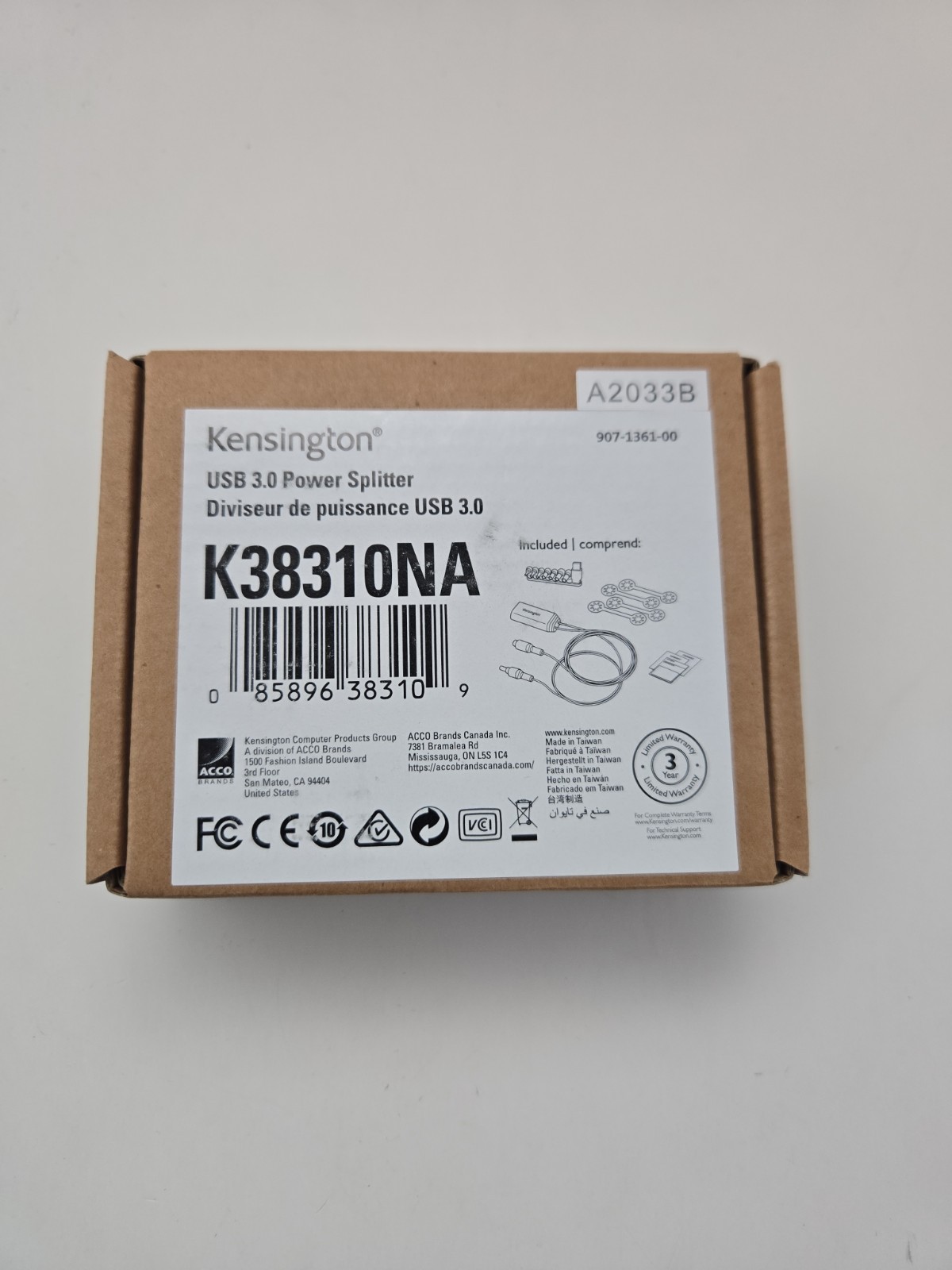 NEW, Kensington, K38310NA, USB, 3.0 Power Splitter, Docking Station, Accessory