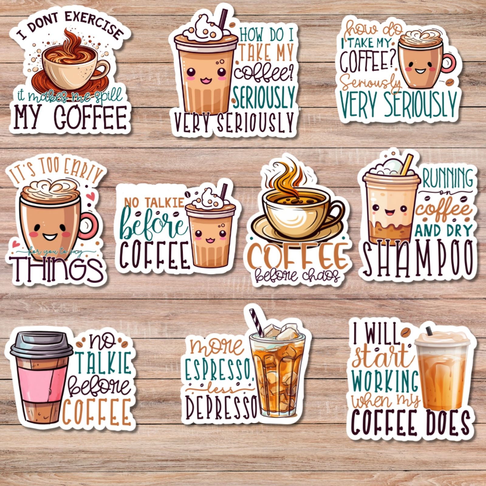 Coffee Vinyl Stickers Bundle | Set of 10 Unique 3” Stickers 