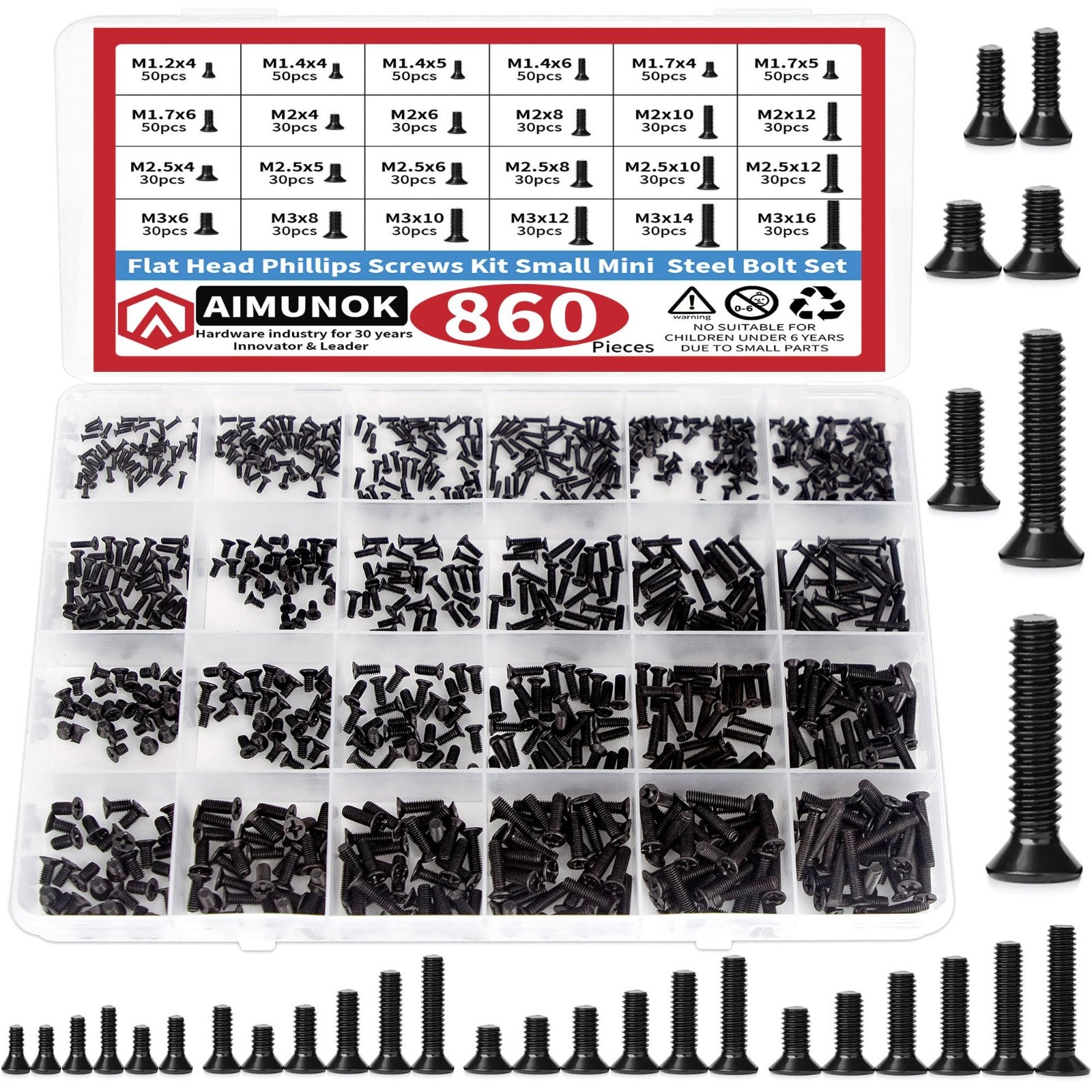 860Pcs Computer Screws Kit M1.2-M3 for Laptop & PC Repair, Hardware Fasteners
