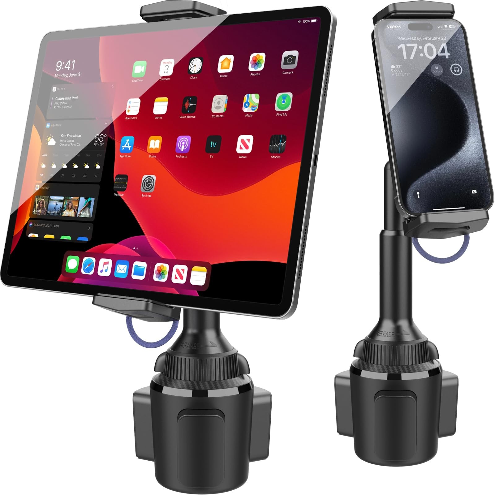 APPS2Car Solid Cup Holder Tablet Mount for Car, 4.7 to 12.9 inches, Black 