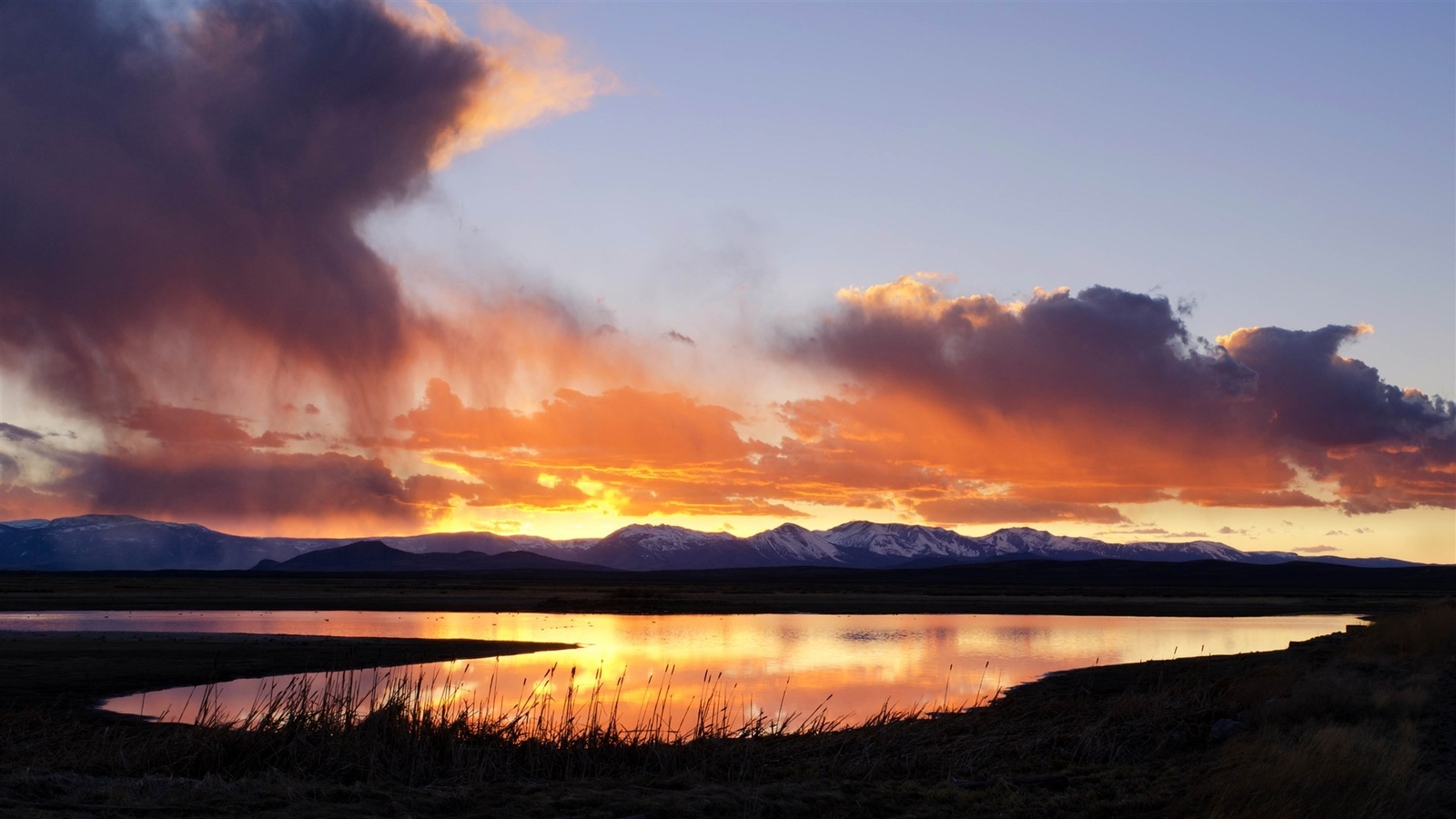 Landscape nature lake sunrise mountains clouds outdoors Custom Gaming Mat Desk