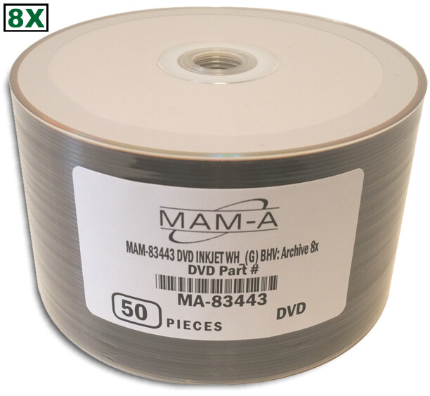 50-Pak MAM-A (Mitsui) White Inkjet Hub/GOLD 8X ARCHIVAL GOLD DVD-R's (#83443)
