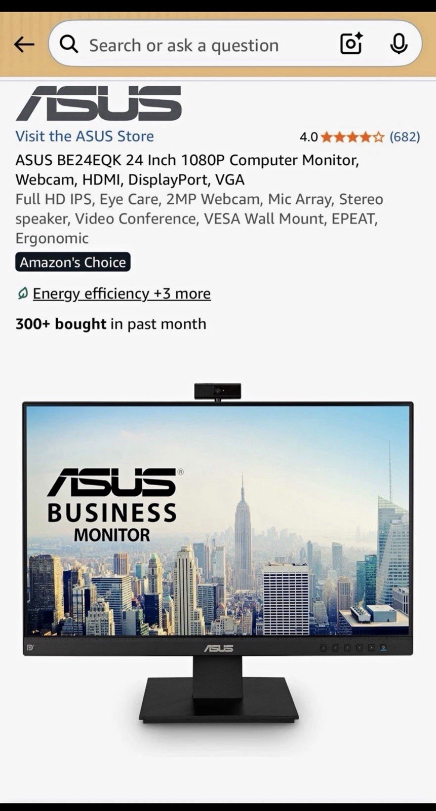 ASUS BE24EQK Webcam Full HD WLED LCD Monitor 16:9 Black 23.8"