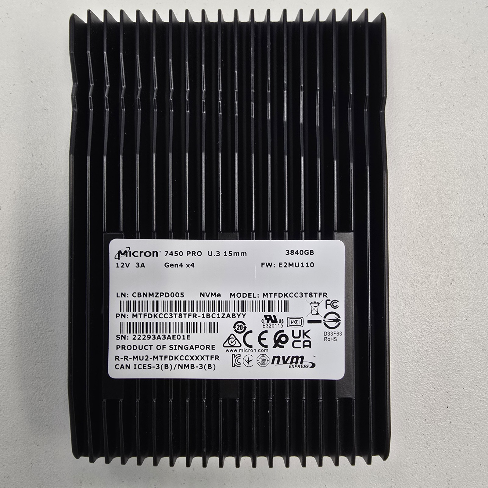 Micron 7450 PRO 3.84 TB PCIe 4.0 NVMe 2.5" U.3 internal SSD MTFDKCC3T8TFR