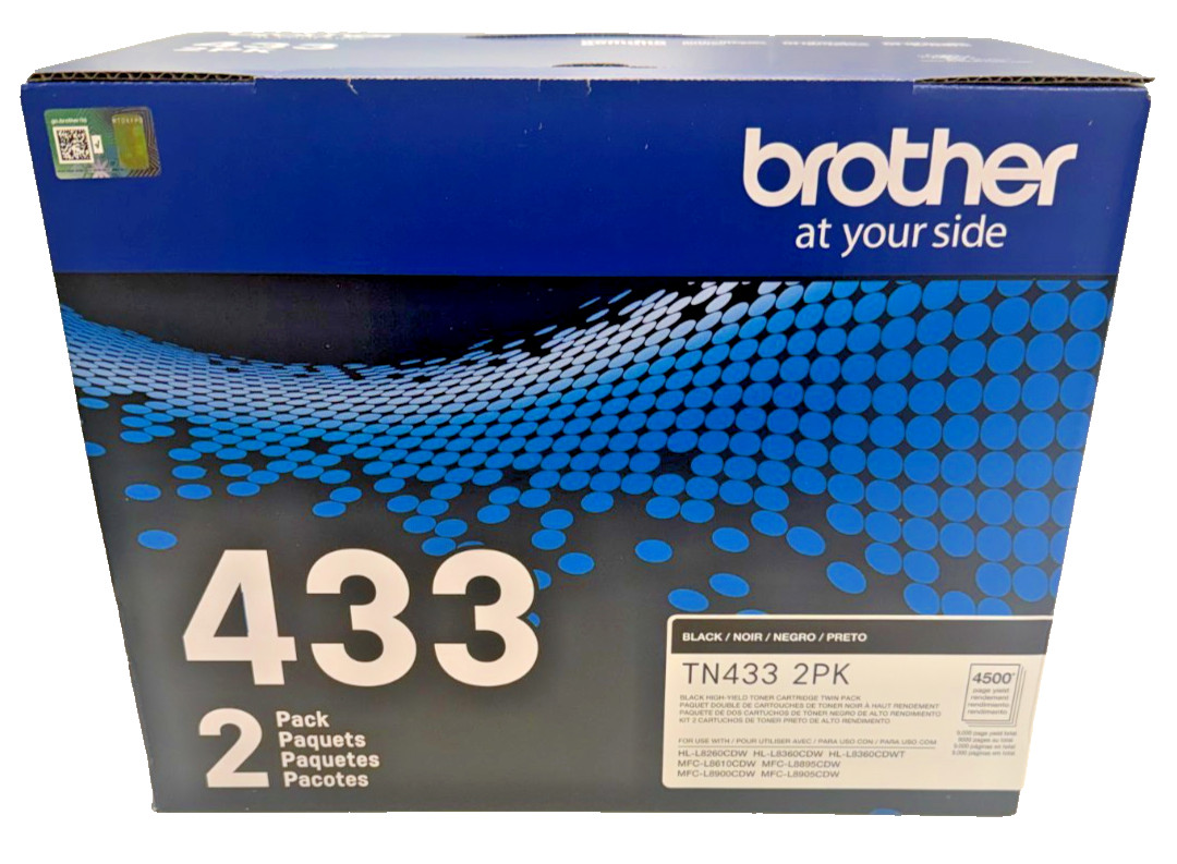 NEW GENUINE - BROTHER TN433BK 2-PACK BLACK TONER - TN433 2PK - SEALED NIB