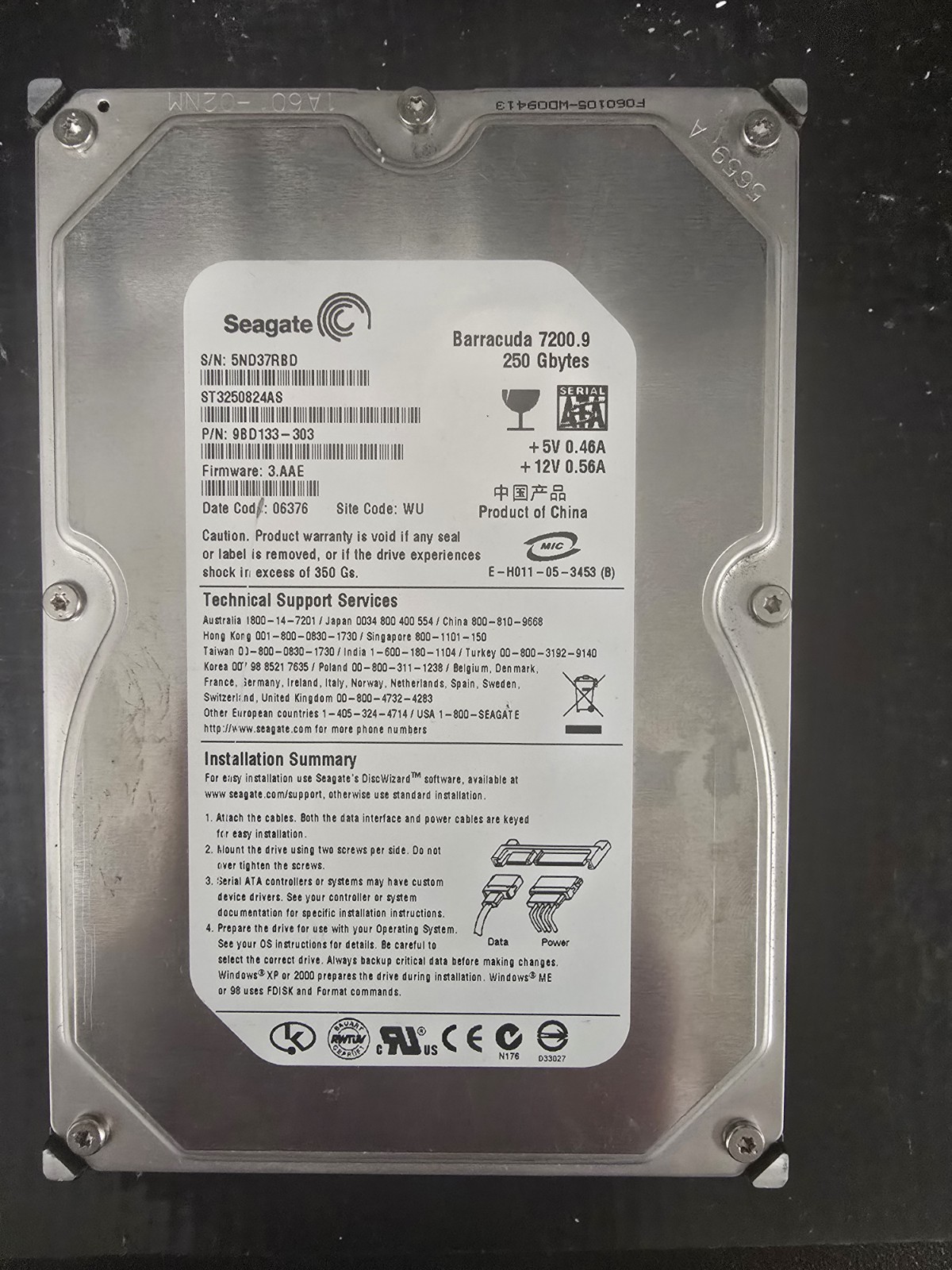 Seagate ST3250824AS 250GB 3.5" Hard Drive HDD Tested 