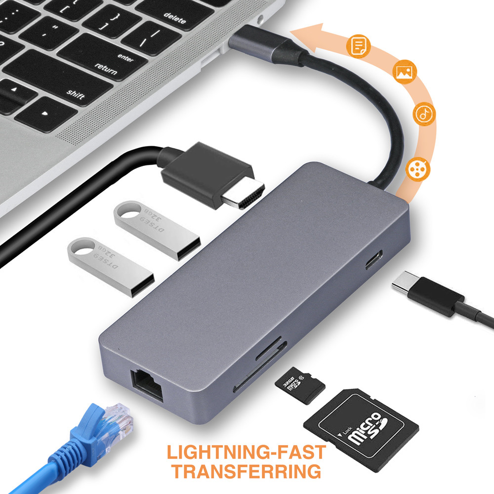 USB C Hub 7 in 1, All-in-One Dongle Multiport 4K Adapter For MacBook Air-Pro