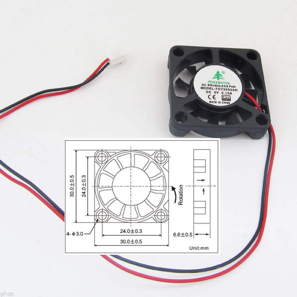 4x Brushless DC Cooling Fan 30x30x6mm 30mm 3006 11blade 5V 0.15A 2pin Connector