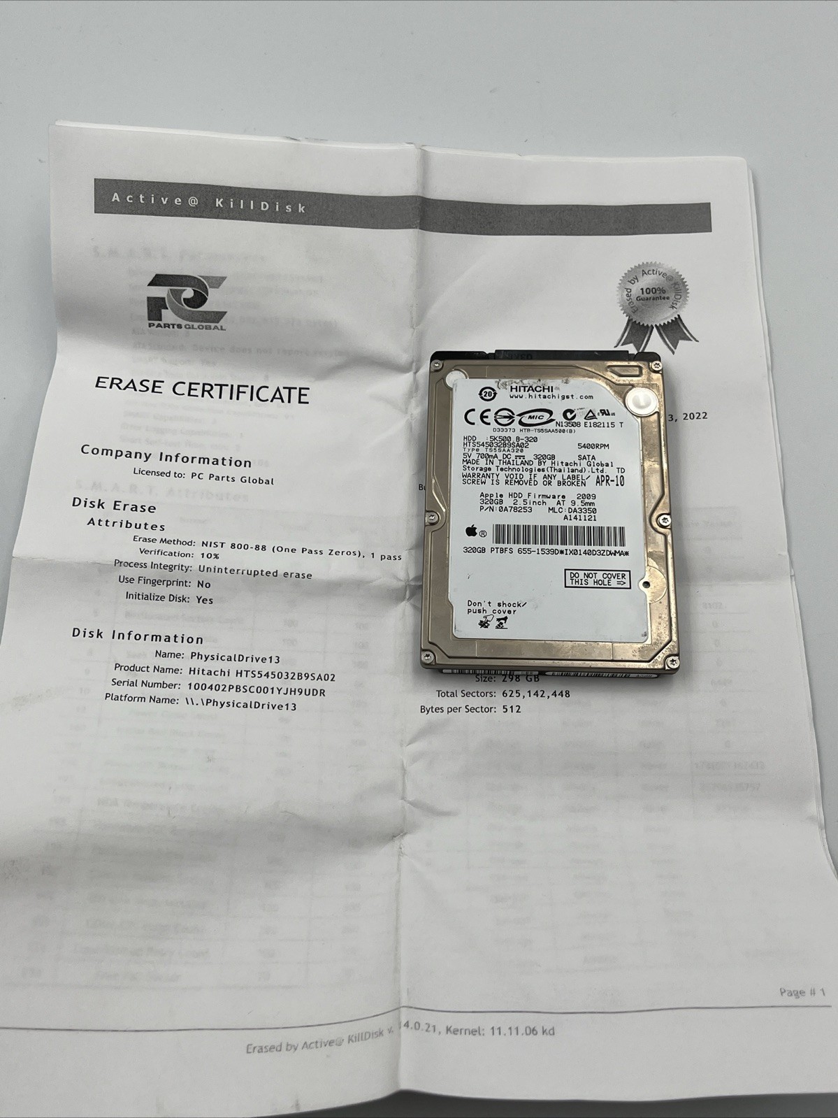 *Hitachi 320gb  HTS545032B9SA02 PN:0A78253 MLC:DA3350 Apple 655-1539D
