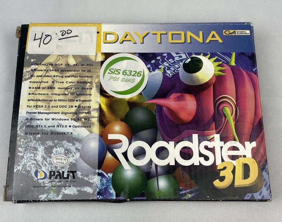 Vintage Palit Daytona Roadster 3D AGP Graphics Card 8MB SiS 6326 Retro PC Boxed