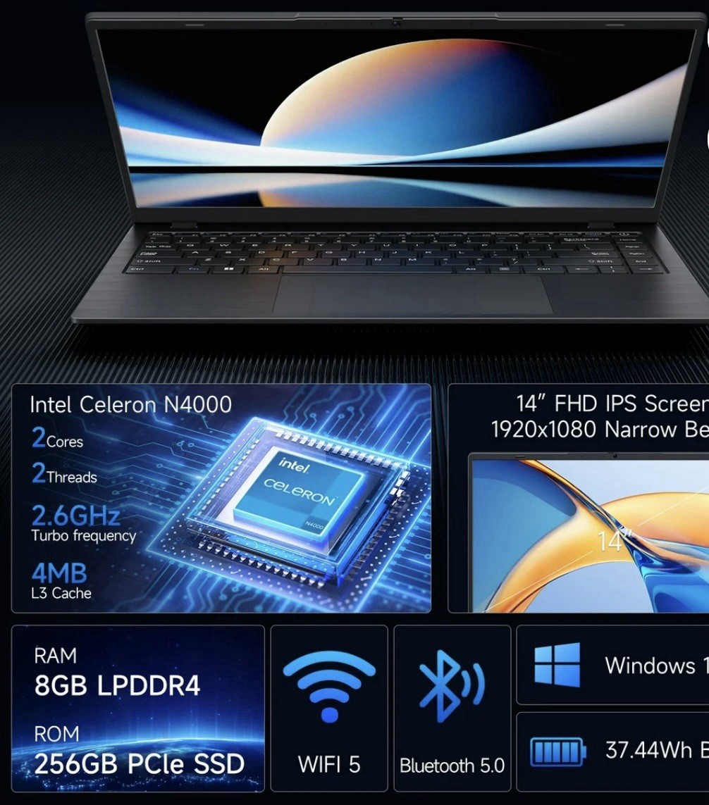 Brand New Laptop 14 Inch Intel Celeron 8 GB RAM 256GB Storage