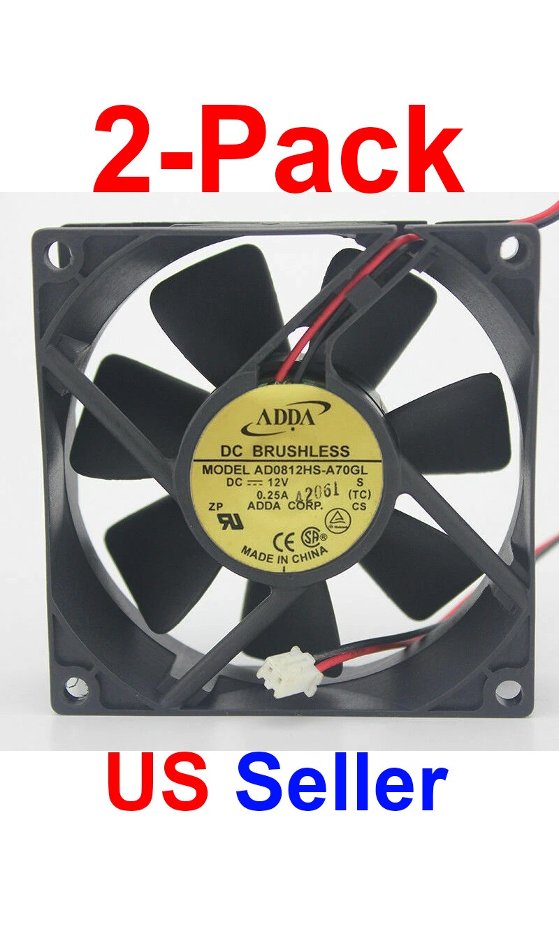 AD0812HS-A70GL 12V 2-PIN Connector 80mm x 80 mm x 25mm Case Power Supply Fan 2X