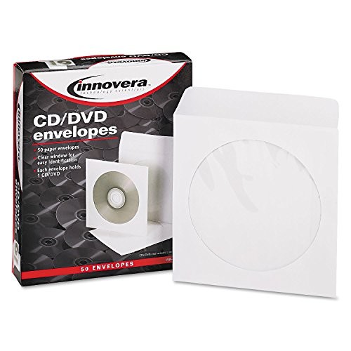 Innovera CD/DVD Envelopes Clear Window 1 Disc Capacity White 50 - IVR39403