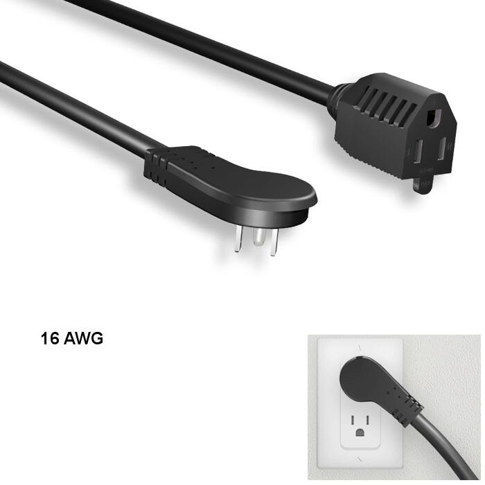 LOT 10pcs 2ft 16AWG Low Profile Angled Power Extension Cable NEMA 5-15P/R 13A