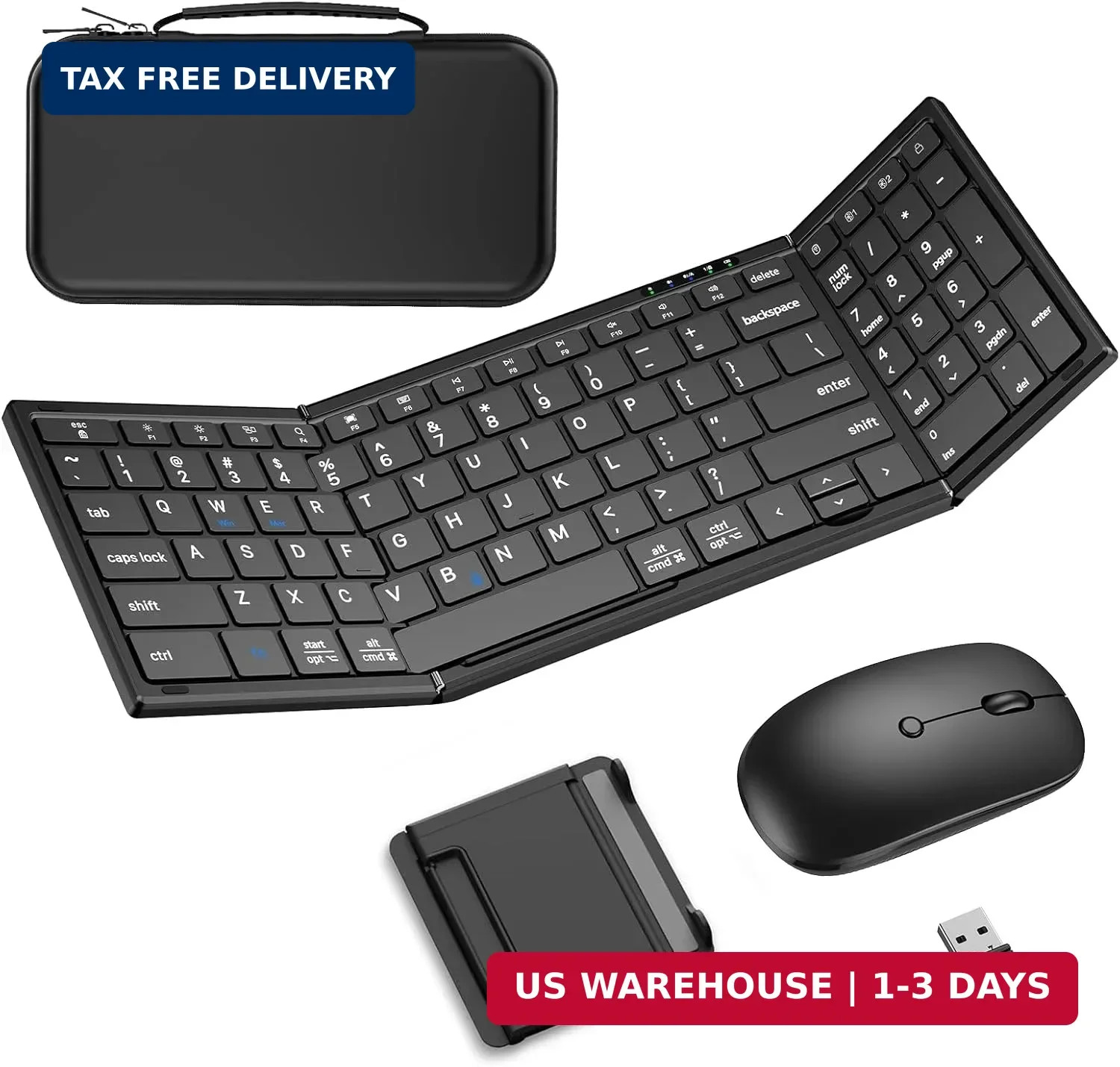 Foldable Keyboard and Mouse,Portable Full-Size Folding Wireless Keyboard Mouse C