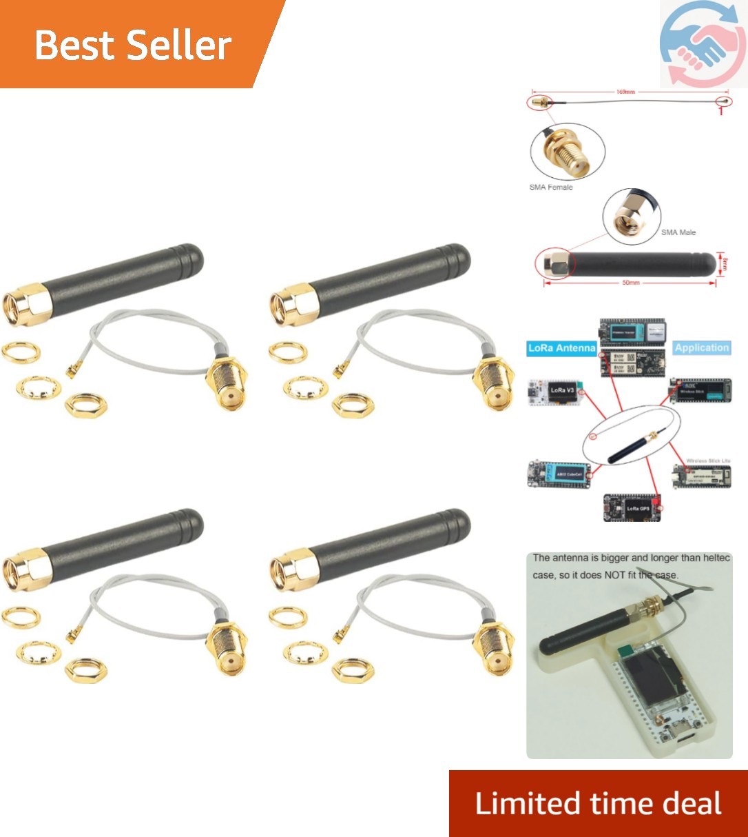 915MHz LoRa Antenna U.FL to SMA for Heltec V3 V4 T114 Board