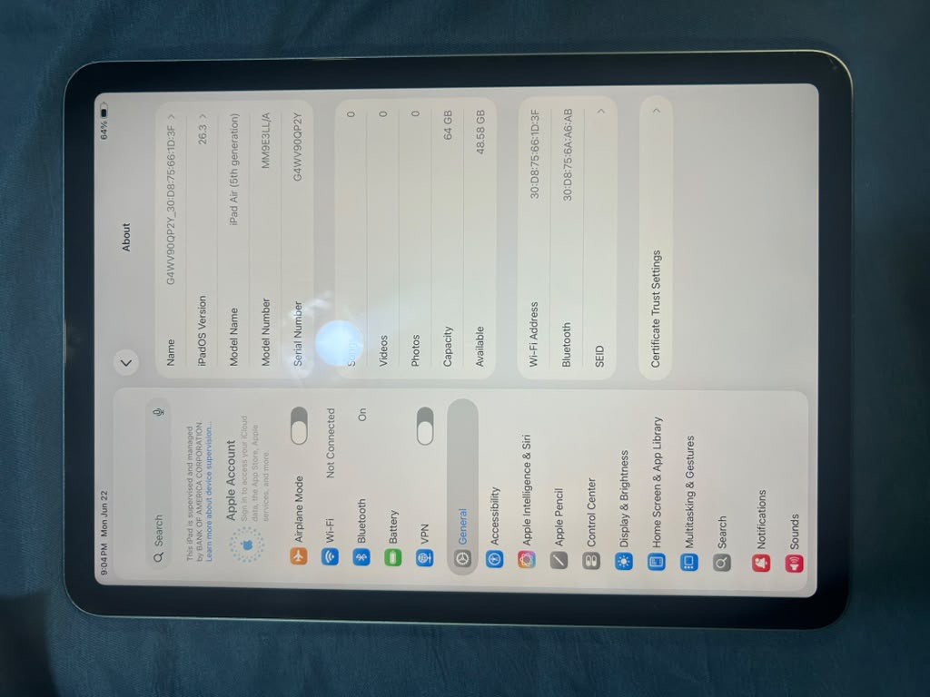Apple iPad 5 Gen Model MM9E3LL/A 64 Gb blue Pre-owned Good Condition 