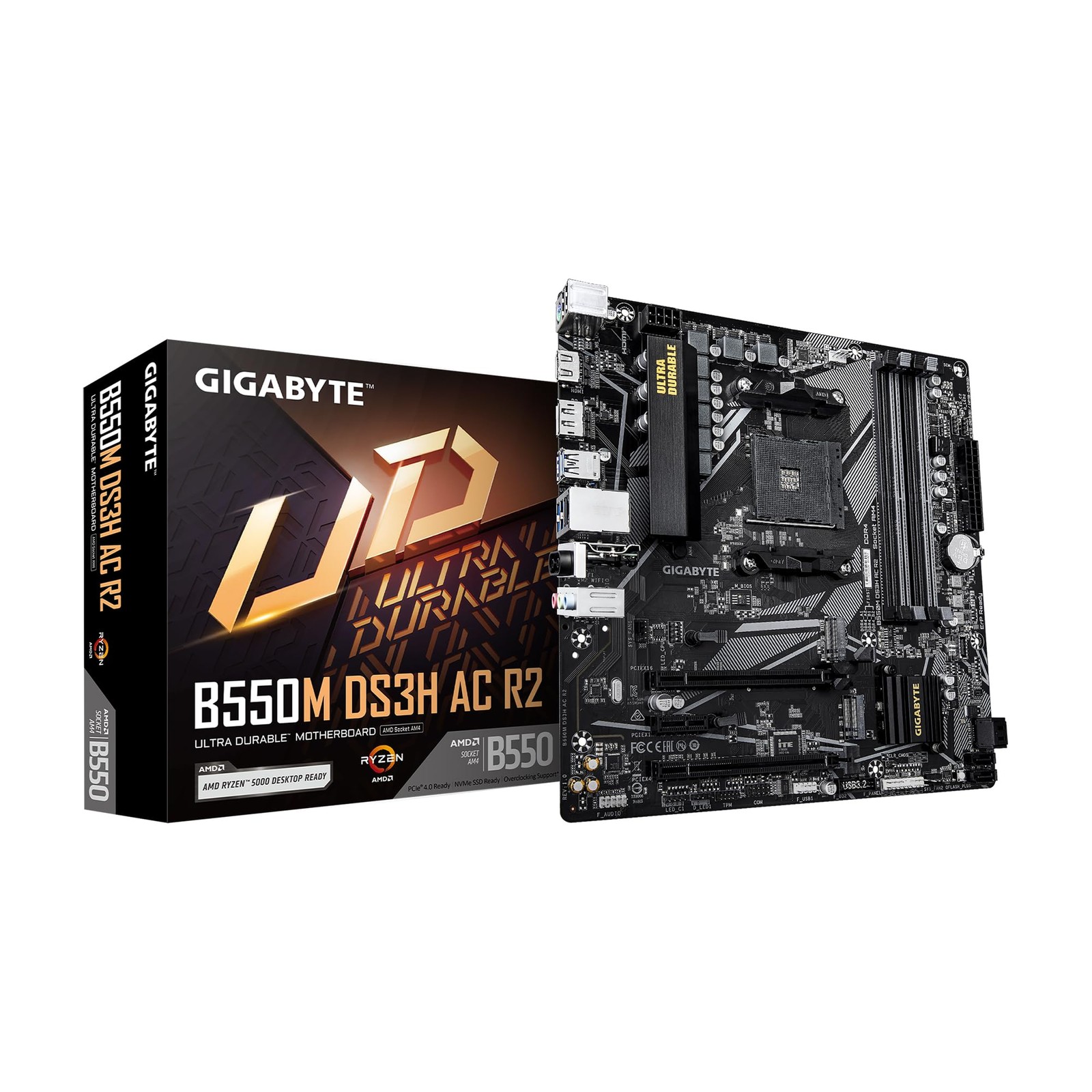 GIGABYTE B550M DS3H AC R2 AMD AM4 mATX Motherboard, Supports Ryzen 5000/4000/...