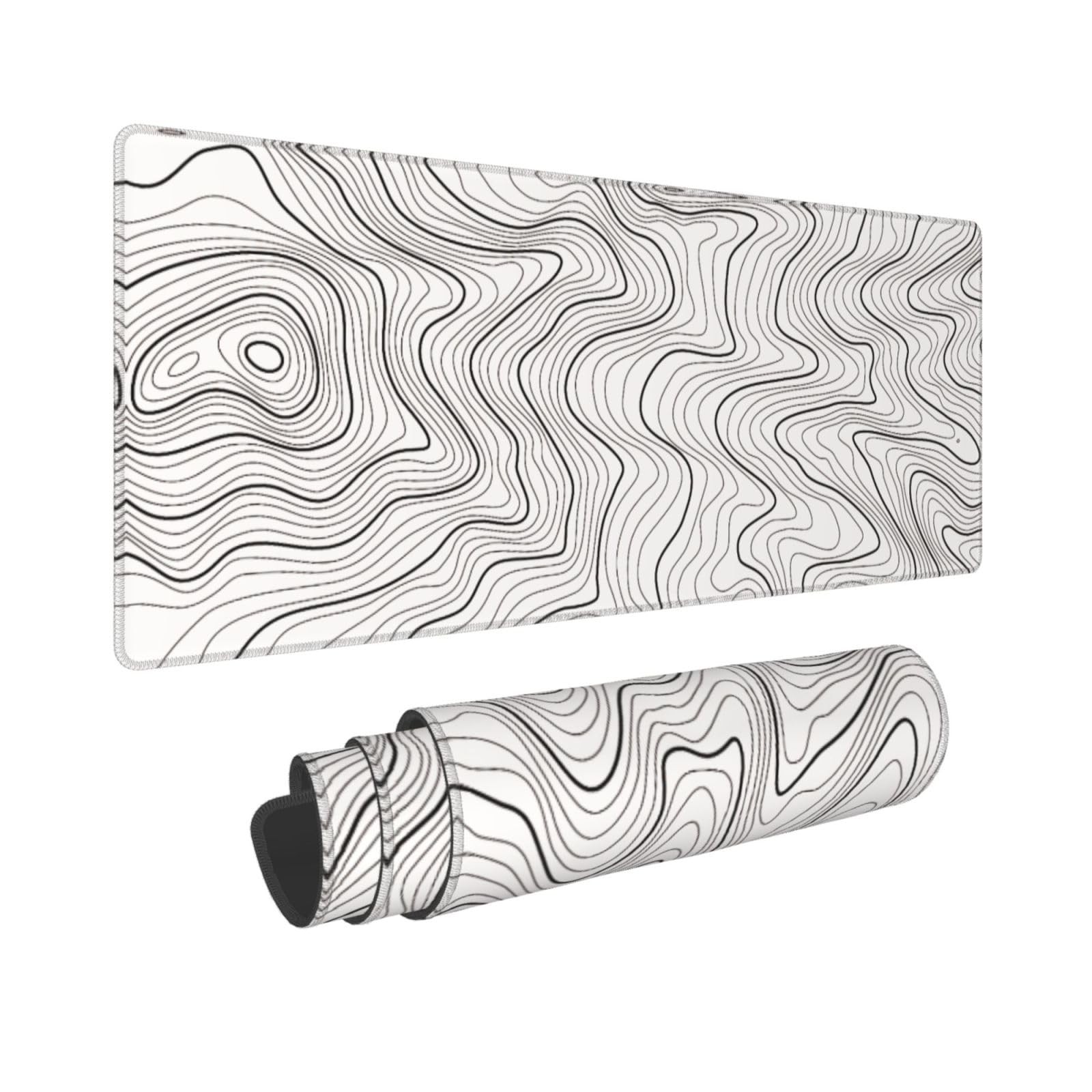 Gaming Mouse Pad, Large White Topographic Mousepad Laptop, Extended Mouse Mat...