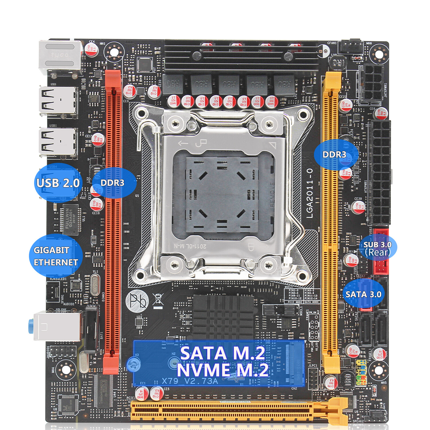 X79 Series LGA 2011 Motherboard ECC DDR3 RAM NVME SATA M.2 SSD USB 3.0 Mainboard