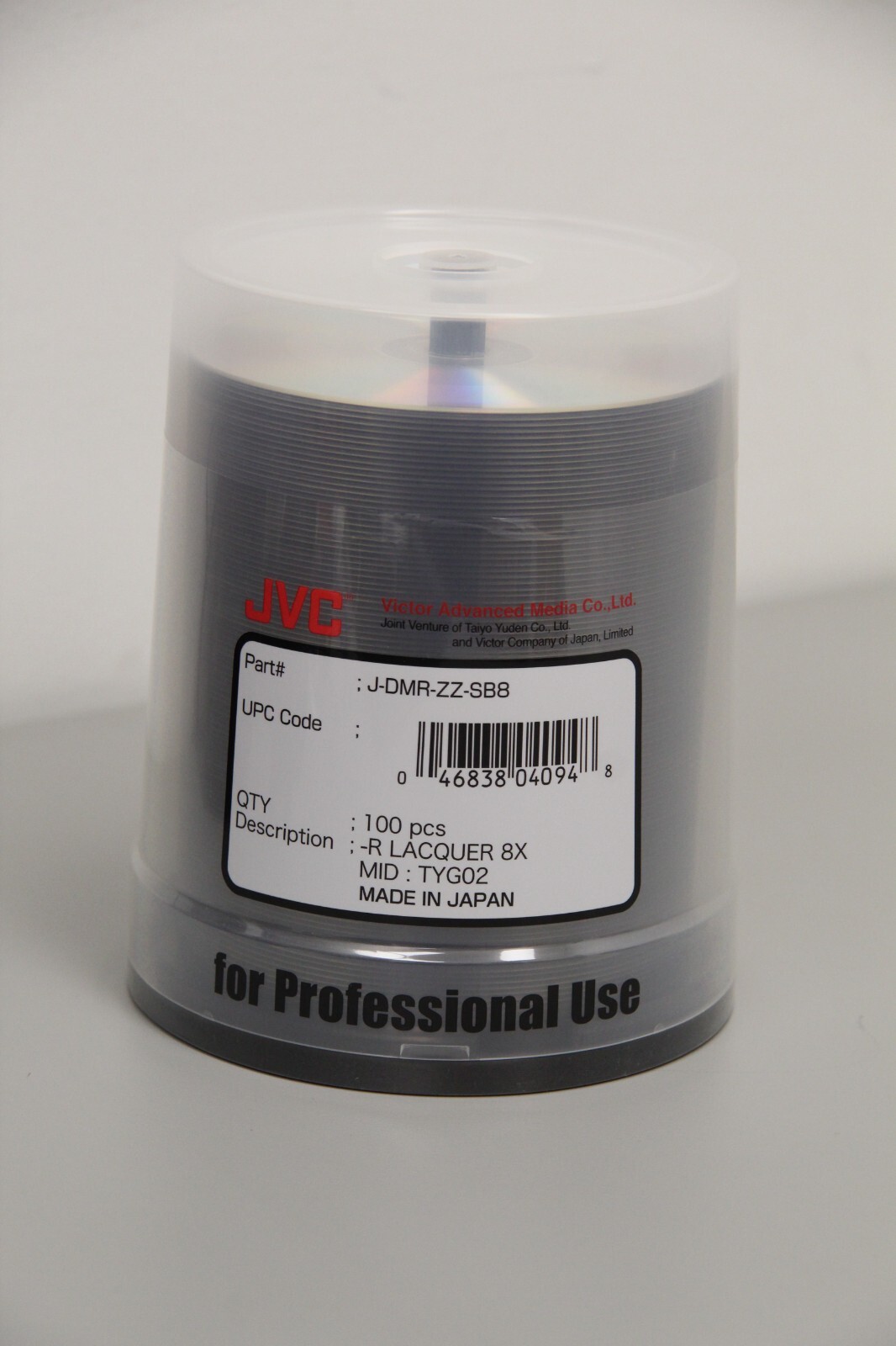 Brand New 100 PCS JVC/TY Silver Thermal Hub Printable DVD-R J-DMR-ZZ-SB16