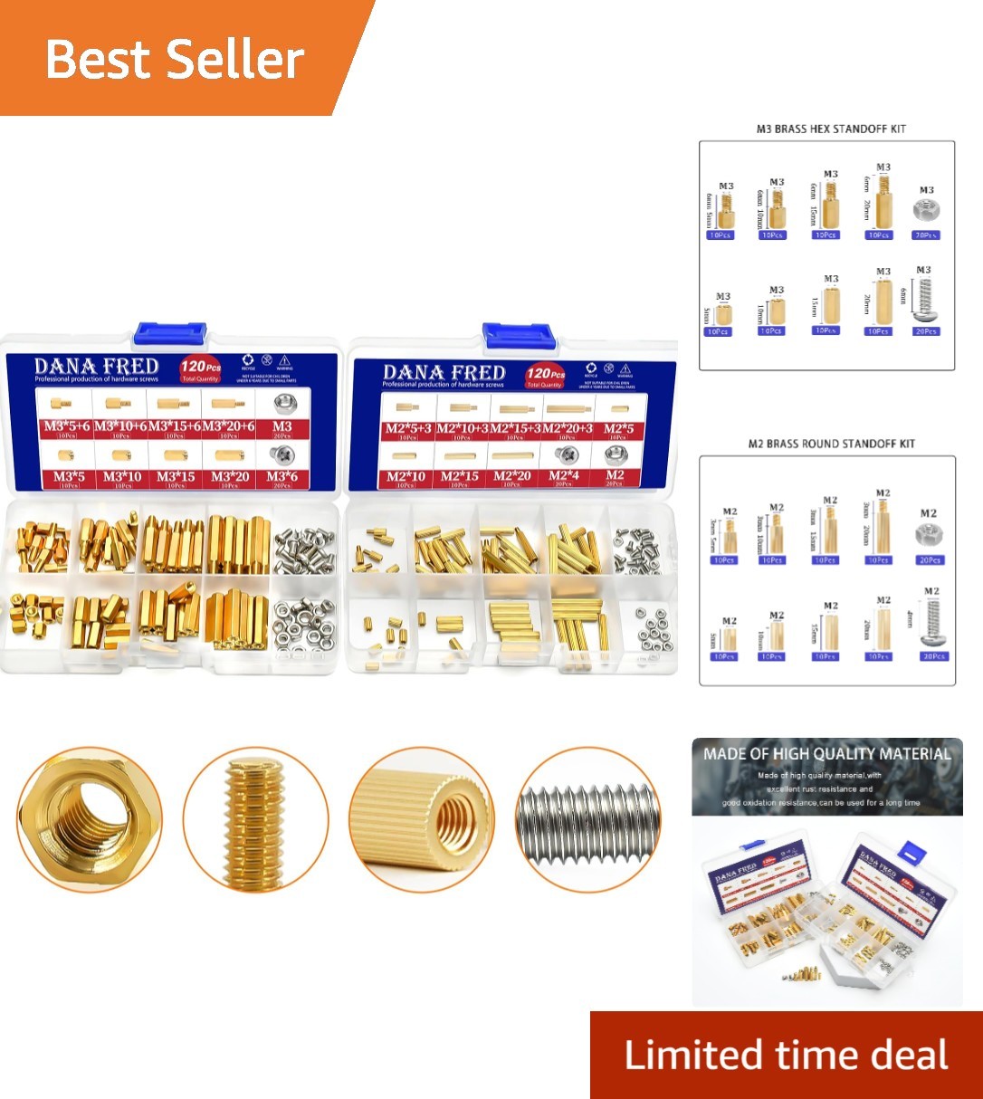 240-Piece M2 M3 Hex Brass Standoff Spacers Kit for DIY Electronics Projects