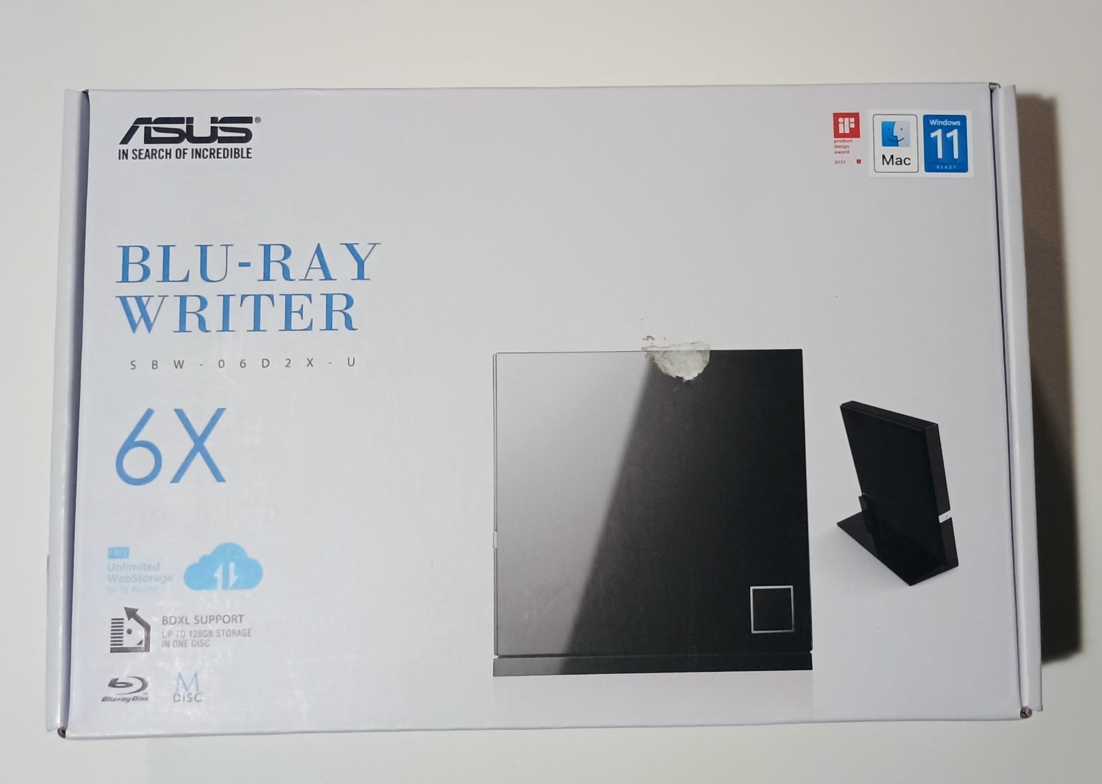 Asus External SBW-06D2X-U Blu-ray Writer (6X) / DVD Burner - BDXL Support - READ