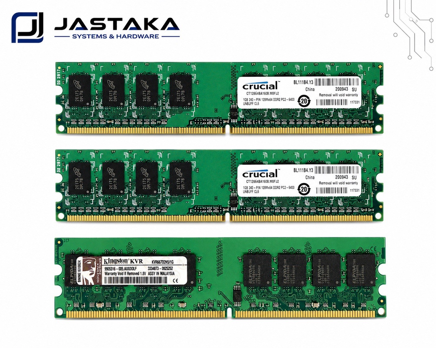 Lot Mixed Brands 3GB Kit 3x1GB DDR2 PC2-6400U 240-Pin DIMM Unbuffered