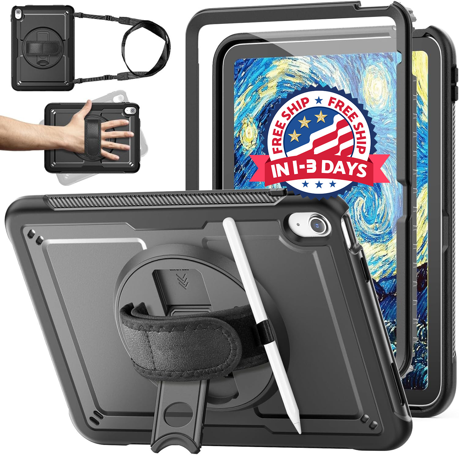 Funda para Ipad 11th/10th Gen 11/10.9" (2025/2022 protector soporte 360 y correa