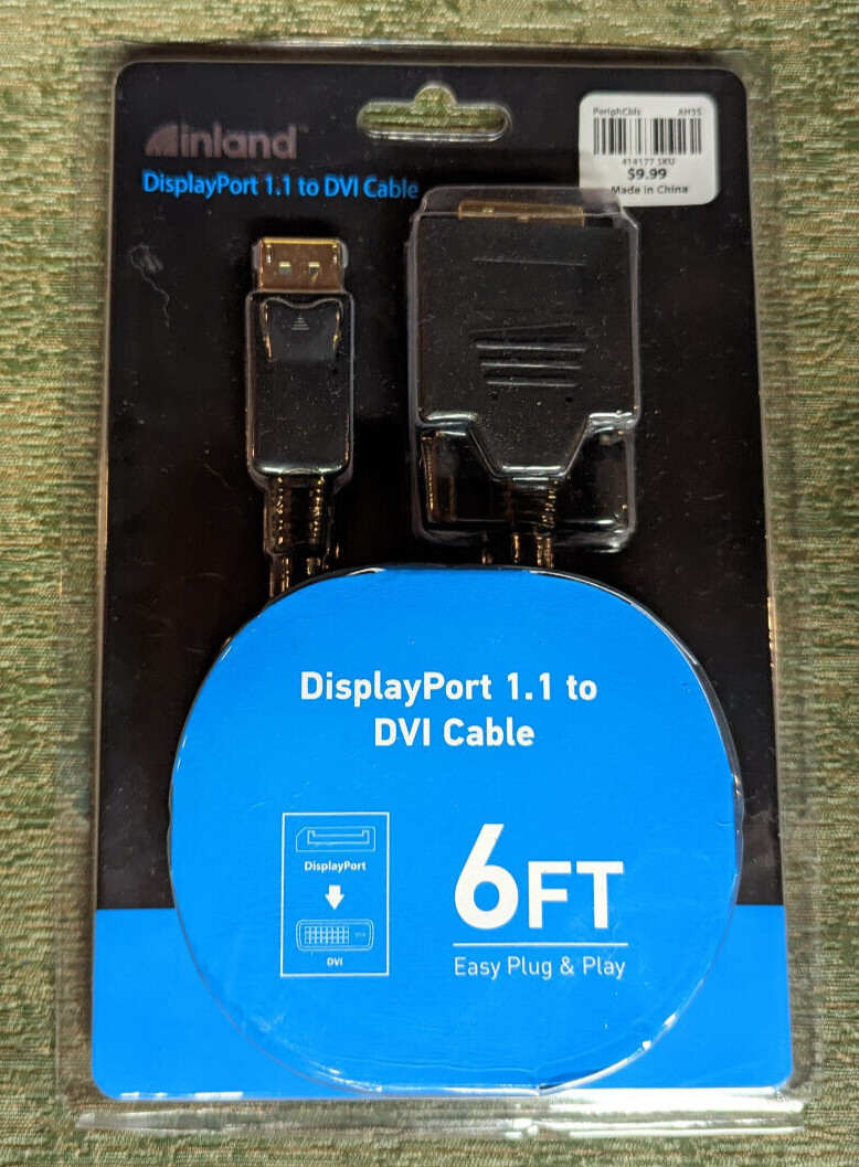  Inland DisplayPort Male to DVI-D Male Connector Cable 6 ft. - Black