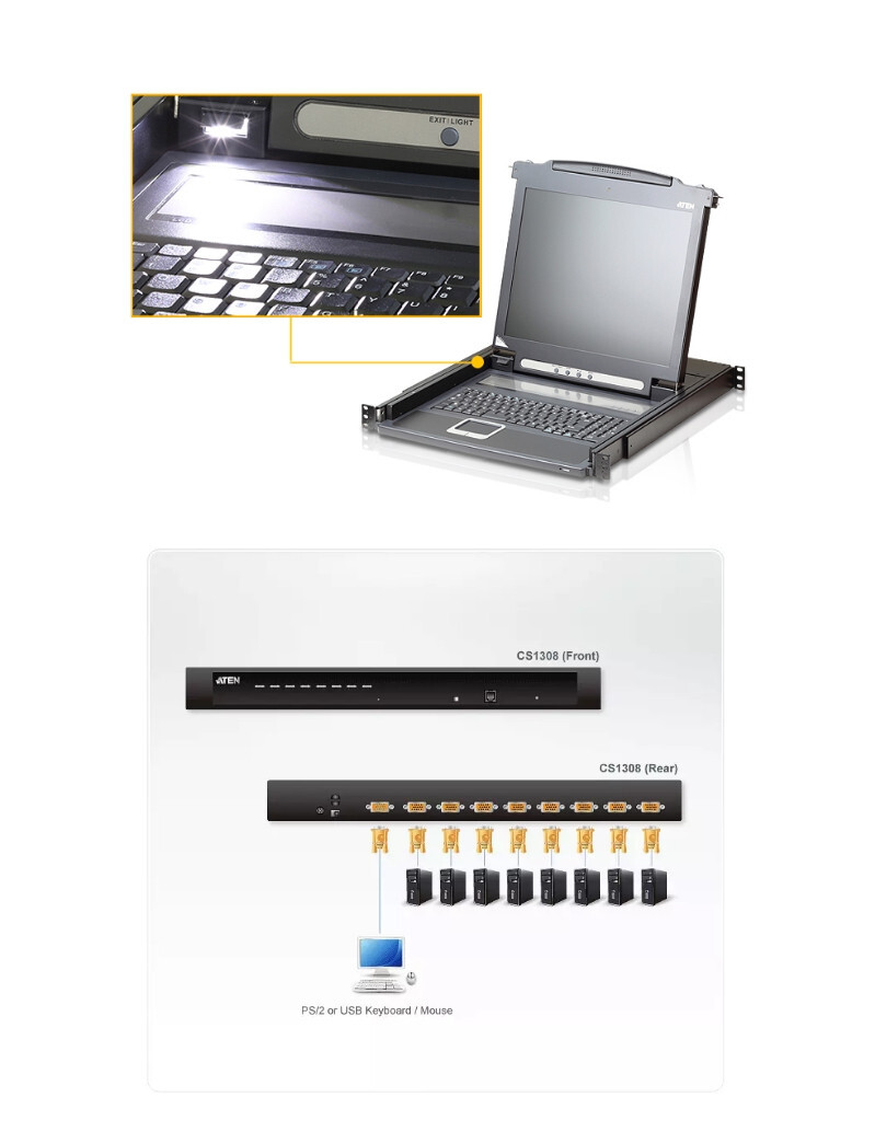 Aten CL1000M | 17" LCD Console With CS1308KIT 8-Port Switch & All Cables | NEW |