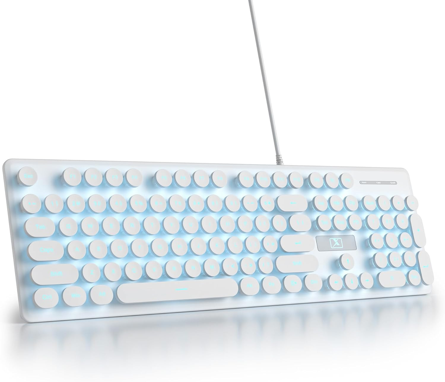 Wired Quiet Membrane Keyboard,Full Size 104-Keys Retro Punk Typewriter White