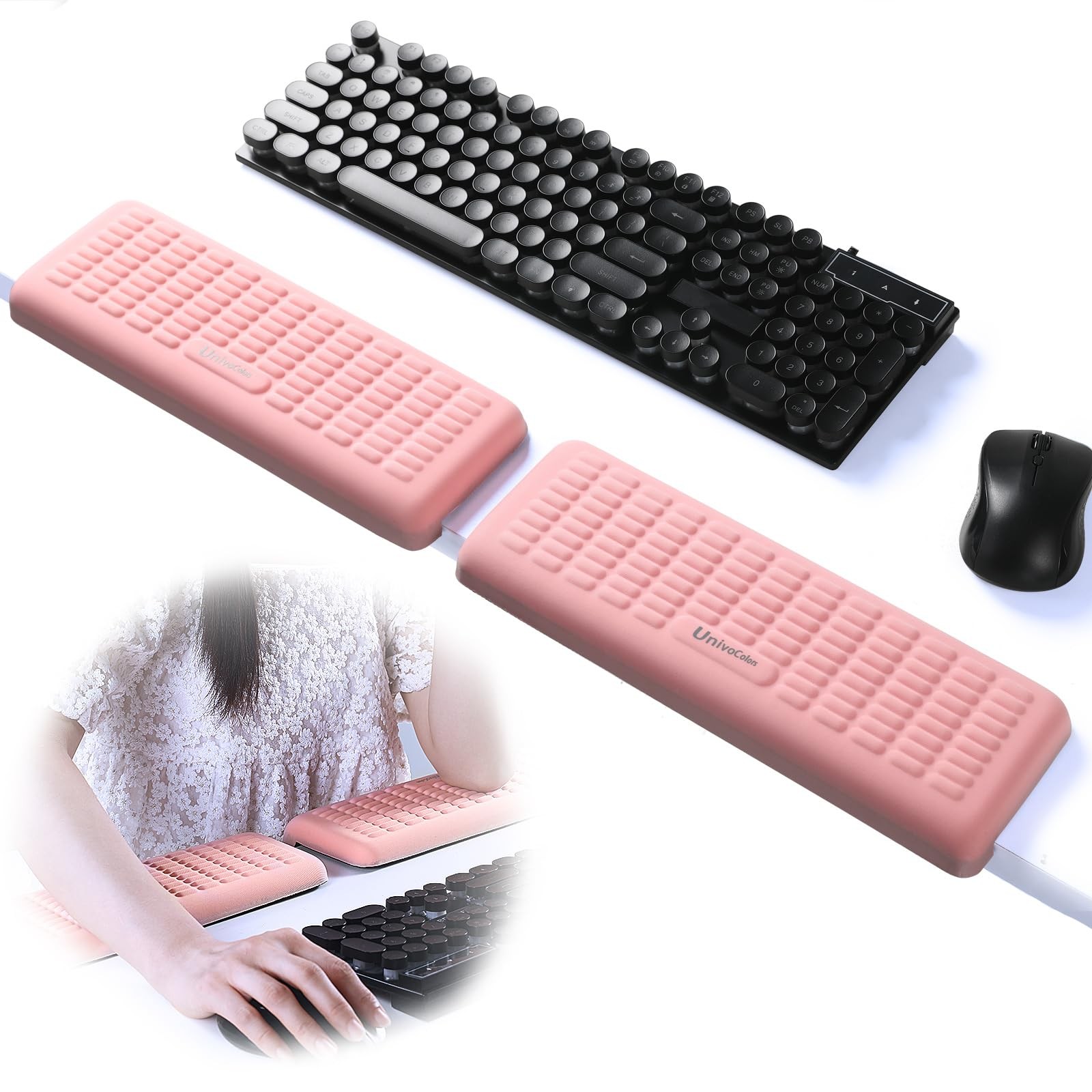 2 PCS L Shaped Desk Wrist Rest Elbow Non Slip Memory Foam 11.8x3.9 Inch Pink
