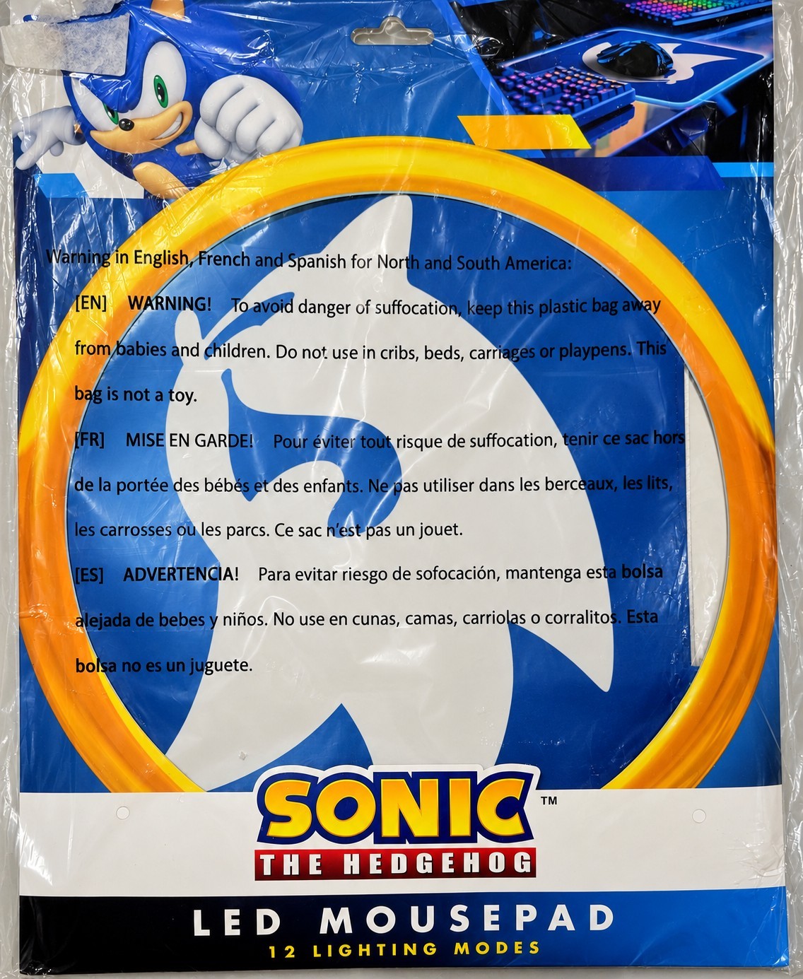 SONIC THE HEDGEHOG LED MOUSEPAD- 12 Lighting Modes - SEGA - 13 X 10 Inches